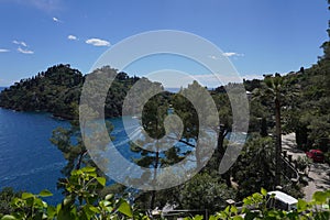 Panorama view of the seaside city, mountains on the horizon