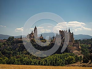 Panorama view of Segovia old town historic city centre with Alcazar and Cathedral in Castile and Leon Spain Europe