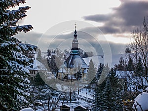 Panorama with view of the Seiffener church village Seiffen, Ore Mountains .