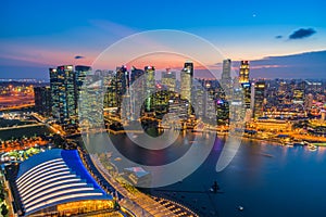 Panorama view of Singapore financial district skyline at night, Singapore