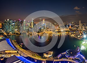 Panorama view of Singapore financial district skyline at night, Singapore