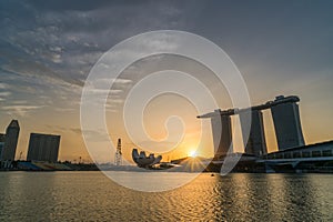 Panorama view of Singapore Marina bay skyline at sunrise, Singapore