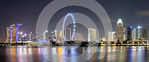 Panorama view of Skyline of Singapore Marina Bay at night with Marina Bay sands, Art