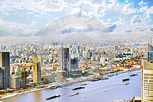 Panorama view on skyscrapers, waterfront , city building of Shanghai, China.