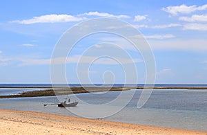 Panorama view of small fishing boat prepare to the sea.