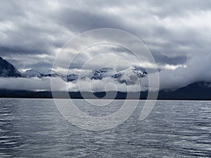 Panorama view of Snow Mountains with Clouds/Fog al