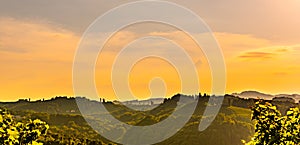 Panorama View at South Styria Vineyard fields in sunset sun in summer. Eckberg Tourist destination