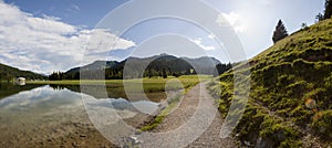 Panorama view Spitzingsee lake in Bavaria, Germany photo