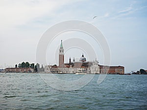 Panorama view of St Marks Square basilica church cathedral bell clock tower Campanile in Venice Venezia Veneto Italy