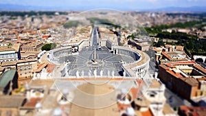 Panorama view of St. Peter`s Basilica square and Rome city, Rome Italy