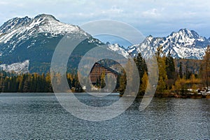 Panorama view on Strbske pleso in High Tatras with Patria hotel