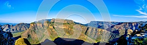 Panorama view of a Sunset over the Three Rondavels of Blyde River Canyon Nature Reserve