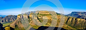 Panorama view of a Sunset over the Three Rondavels of Blyde River Canyon Nature Reserve