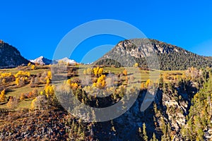 Panorama view of swiss countryside in Autumn