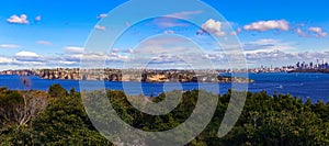 Panorama view of Sydney Harbour and CBD buildings on the foreshore in NSW Australia
