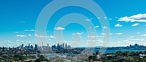 Panorama view of Sydney Harbour and CBD buildings on the foreshore in NSW Australia