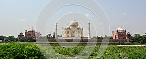 Panorama view of Taj Mahal in Agra, India