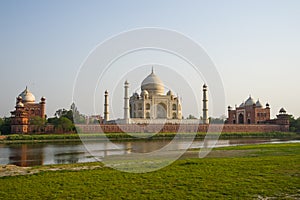 Panorama view of Taj Mahal before subset, Agra, India