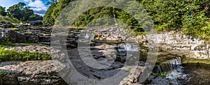 A panorama view of the three sets of falls at Stainforth Force, Yorkshire