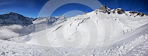 Panorama view to chair lift in Elm ski resort, Swiss Alps, Switz