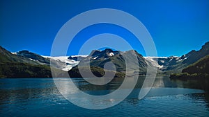 Panorama view to Nordfjorden and Svartisen glacier, Meloy, Norway