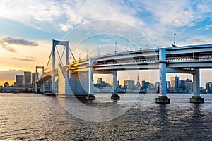 Panorama view of Tokyo skyline at tokyo bay when sunset.