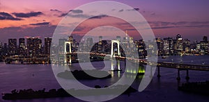 Panorama view of Tokyo Tower skyline and Rainbow Bridge with cityscape