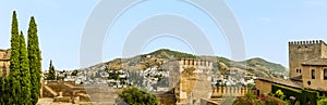 A panorama view towards the Albaicin district in Granada, Spain from the Alhambra