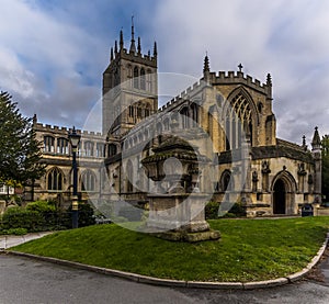 A panorama view towards St Mary`s Church in Melton Mowbray, Leicestershire, UK