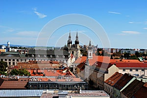 The panorama view of Trnava historical center with the Saint Nicolas church