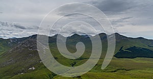 Panorama view of the Twelve Bens mountains in Connemara National Park in County Galway of Ireland