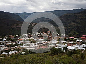 Panorama view of typical andean mountain village town Tingo Maria at Kuelap Chachapoyas Luya Amazonas Northern Peru