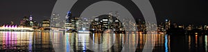 Panorama View Of Vancouver Skyline From Stanley Park At Night