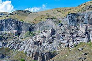 Panorama view of Vardzia caves in Georgia