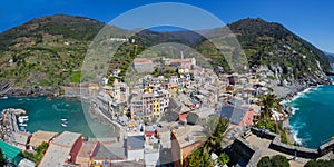 Panorama view of Vernazza fisherman village in Cinque Terre, Italy