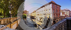 Panorama view of Via Indipendenza, the main street of Bologna, Italy
