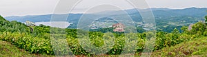 Panorama view from Viewpoint on Usu mountain at Hokkaido, Japan. This place include Showa Shinzan mountain and part of Lake Toya.