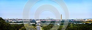 Panorama view of Washington DC skyline on a clear sky day seen from Arlington cemetery.