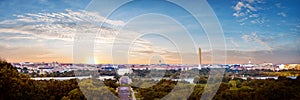 Panorama view of Washington DC skyline when sunset