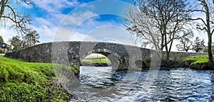 A panorama view from the water`s edge of the Gelli bridge, that spans the River