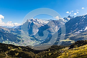 Panorama  view of Wetterhorn , Schreckhorn and Grindelwald