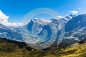 Panorama view of Wetterhorn , Schreckhorn and Grindelwald