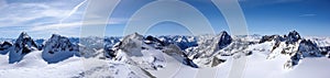 Panorama view of winter mountain landscape in the Swiss Alps near Klosters