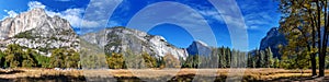 Panorama view of Yosemite nation park  in a sunny day.