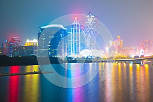 Panorama viewpoint urban landscape twilight night traffic in Macau