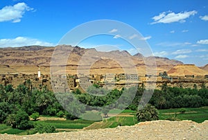 Panorama of a village among Moroccan hills