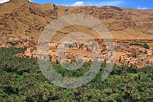 Panorama of a village among Moroccan hills