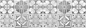 Vintage antique black and white ceramic tile pattern texture and seamless background