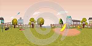 Panorama virtual reaility background of children playground in autumn