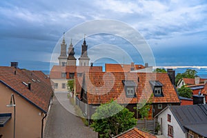 Panorama of Visby town. From medieval city walls. Gotland.